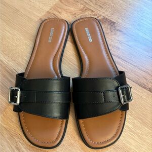 Lands' End Black and Brown Women's Buckle Slides